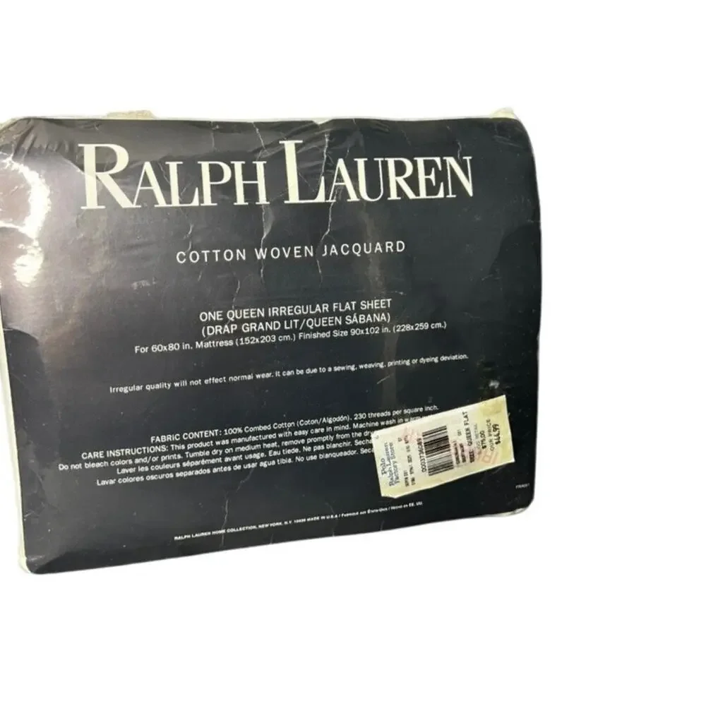 NOS Ralph Lauren Queen Irregular Flat Bed Sheet White Sealed